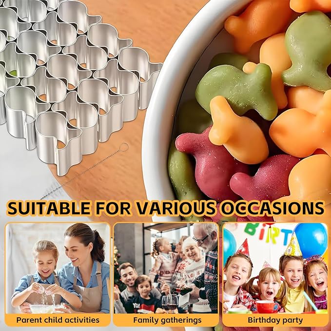 GoldFish Cracker Cutter, 25 Cavity Mini Cookie Cutters with Cleaning Brush, Goldfish Mold Stainless Steel Fish Shaped for Non-Stick Dough DIY Cookie Mold - Image 5