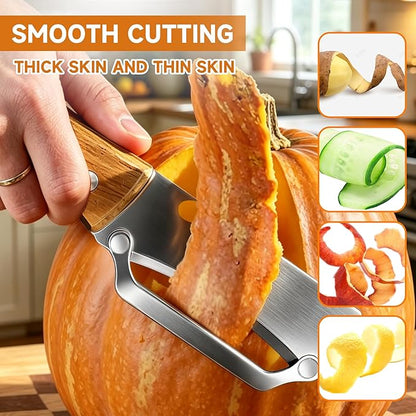 2PCS Multifunctional Vegetable Peeler, Premium Vegetable Peeler with Wooden Handle, 2-in-1 Peelers For Kitchen with Bottle Opener, Stainless Steel Blade Kitchen Tool for Vegetables Fruit