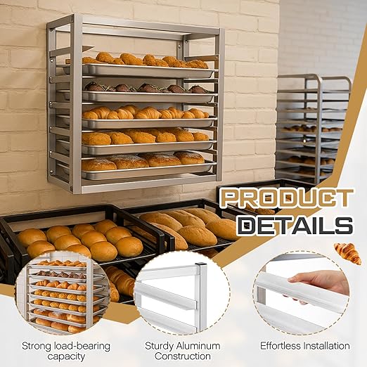 Blulu 5 Tier Wall Mounted Sheet Bun Pan Rack 21 x 13 x 18 Fits 5 Half Size Sheet Pans Aluminum Baking Tray Racks for Bakeries Restaurants Catering Kitchens - Image 3