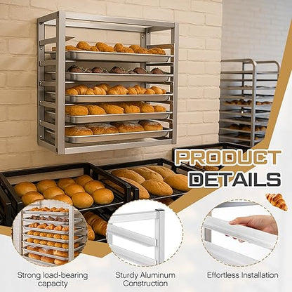 Blulu 5 Tier Wall Mounted Sheet Bun Pan Rack 21 x 13 x 18 Fits 5 Half Size Sheet Pans Aluminum Baking Tray Racks for Bakeries Restaurants Catering Kitchens - Image 3