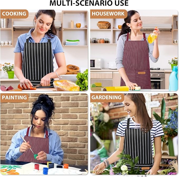 VALOME 2 Pack Kitchen Aprons, Apron for Cooking with 2 Pockets, Unisex Adjustable Neck Strap Chef Aprons for Men Women - Image 7