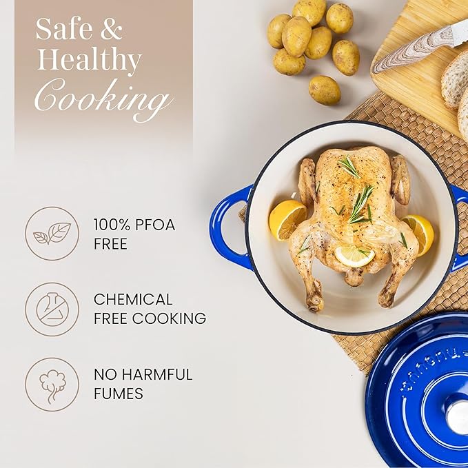 Cast Iron Pot with Lid – Non-Stick Ovenproof Enamelled Casserole Pot, Oven Safe up to 500° F – Sturdy Dutch Oven Cookware – Dark Blue, 5-Quart, 24cm – by Nuovva - Image 4