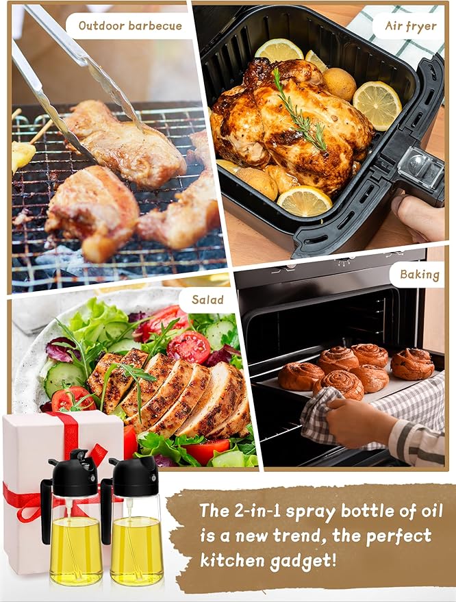 Kitchen Gadgets Oil Sprayer for Cooking 2pcs,Oil Dispenser for Kitchen,2 in 1 Oil Dispenser and Oil Sprayer,16oz Olive Oil Dispenser Bottle for Air Fryer,Salad, Grill (Black Kitchen Accessories) - Image 7