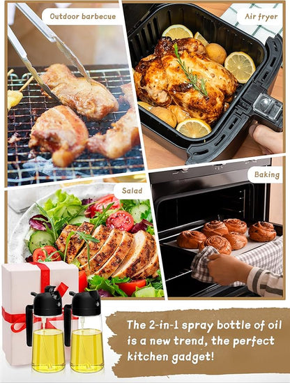Kitchen Gadgets Oil Sprayer for Cooking 2pcs,Oil Dispenser for Kitchen,2 in 1 Oil Dispenser and Oil Sprayer,16oz Olive Oil Dispenser Bottle for Air Fryer,Salad, Grill (Black Kitchen Accessories) - Image 7