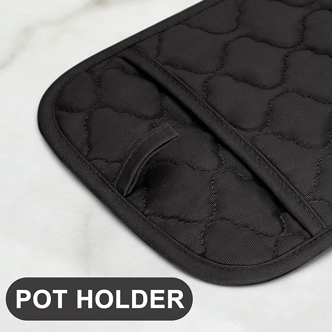 Oven Mitts Kitchen Towels and Dishcloths Pot Holders Sets, Oven Gloves Kitchen Dish Towels 500 Degree Heat Resistant Potholders with Non-Slip Silicone Surface for Cooking, Grilling, Baking-Black - Image 3