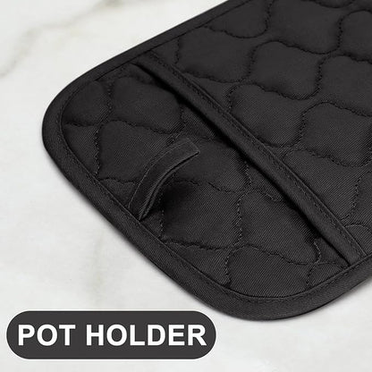 Oven Mitts Kitchen Towels and Dishcloths Pot Holders Sets, Oven Gloves Kitchen Dish Towels 500 Degree Heat Resistant Potholders with Non-Slip Silicone Surface for Cooking, Grilling, Baking-Black - Image 3
