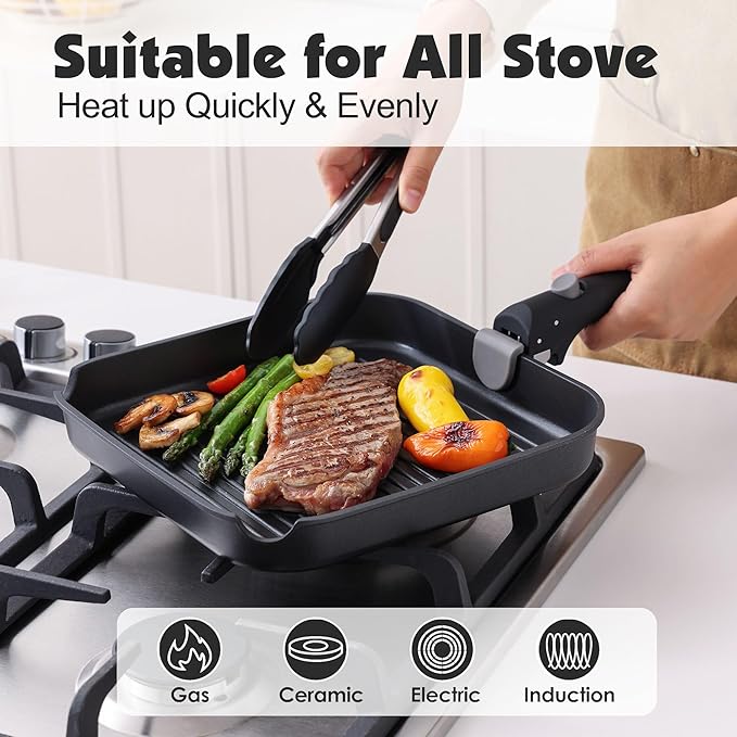 SENSARTE 17 Piece Pots and Pans Set, Nonstick Detachable Handle Cookware Set, Induction Kitchen Cookware Set with Removable Handle, Healthy Non Stick for RV, Dishwasher ＆ Oven Safe, PFOA Free (Black) - Image 6