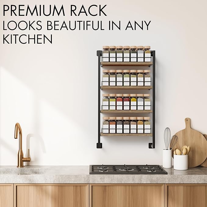 ZICOTO Space Saving Spice Rack Organizer Shelf for Wall Mount - Easy To Install Modern Hanging Racks For up to 56 Jars - Perfect Seasoning Organizer For Your Kitchen - Image 3