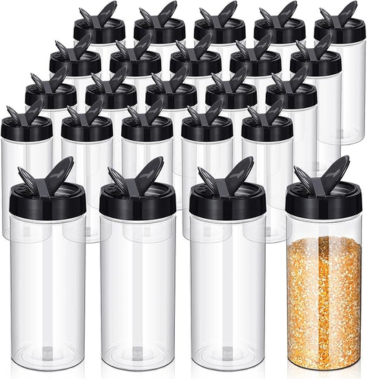 Zhehao 24 Pieces Plastic Spice Containers Plastic Spice Bottles Clear Reusable Large Empty Seasoning Jars with Shaker Lids for Kitchen Storage Seasoning Powder Herbs(16 oz,Cylinder,Clear and Black) by Zhehao