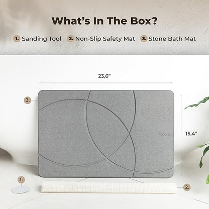 TOSORO - Stone Bath Mat Diatomaceous Earth Shower Mat Non-Slip Super Absorbent Diatomite Stone Bath Mats for Bathroom Floor Quick Drying Natural Easy to Clean (23.5 x 15) - Graphite