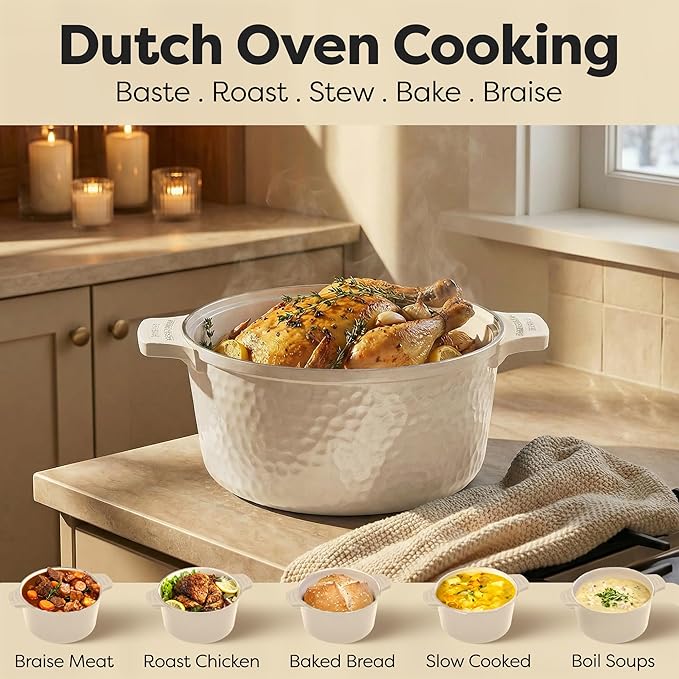 Gotham Steel Hammered 5 Qt Lightweight Dutch Oven Pot with Lid & Holders, Ceramic Non Toxic, Oven Safe & Even Heat Retaining Dutch Oven for Bread Baking Sourdough, Soup, 70% Lighter than Cast Iron - Image 10