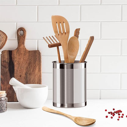 Oggi Stainless Steel Utensil Holder - 5" Diameter, Utensil Caddy, Weighted Base for Stability - Larger-Sized Utensil Crock and Countertop Utensil Organizer, Stainless Steel - Image 6