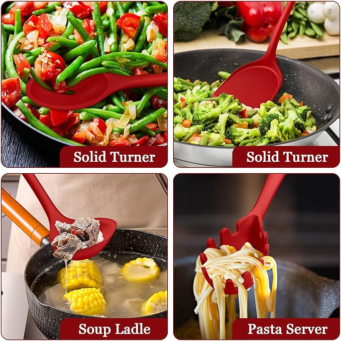 LIANYU 8-Piece Kitchen Utensils Set, Silicone Cooking Utensil Spatula Sets, Heat Resistant Cooking Gadgets Tools Set for Non-stick Cookware, Dishwasher Safe, Red - Image 6