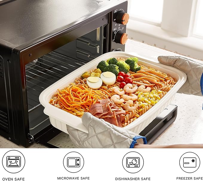 Large Baking Dish with Lid,5.5 Quart Lasagna Pan with Lid, 13.5x9 inch Ceramic Casserole Dish with Lid, Microwave, Dishwasher Safe, White - Image 5