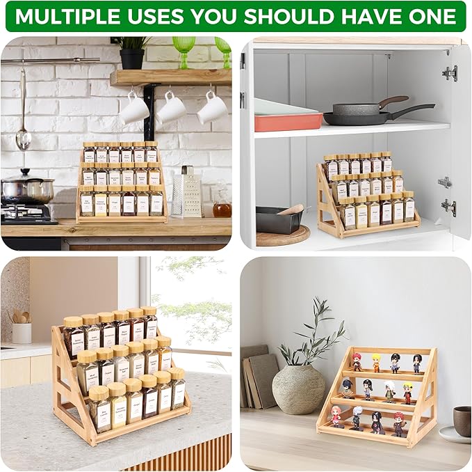 Spice Rack, Spice Organizer -3 Tier Bamboo Spice Racks, Solution for Spice Storage in Kitchens, Countertops，Storage Rooms and Other Places - Image 5