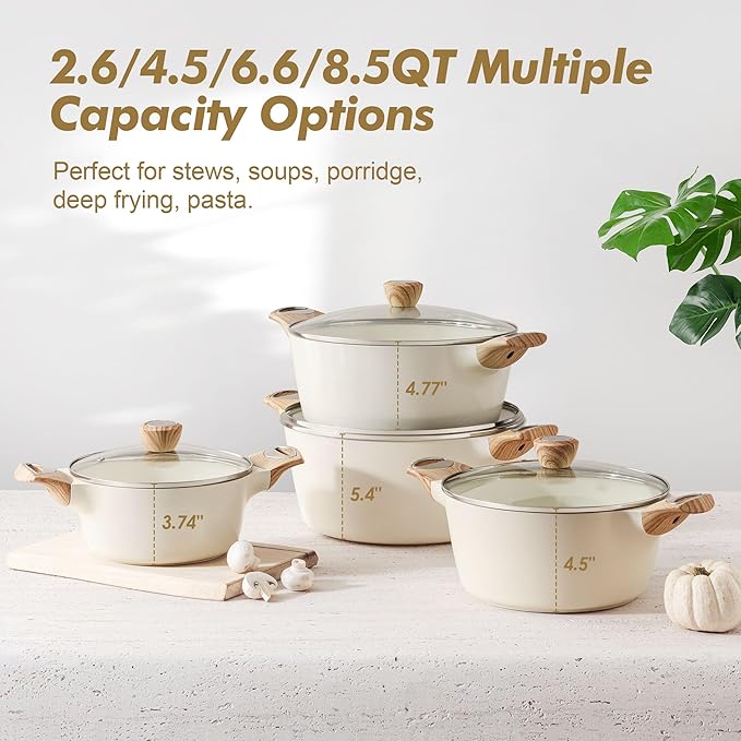 SENSARTE Ceramic Nonstick Stock Pot with Lid, 2.6/4.5/6.6/8.5 QT Soup Pot Casserole Pot, Non-toxic Healthy Pasta Pot, Large Cooking Pot Stew Pot, Induction Compatible, PFOA PFAS PTFE Free, White - Image 4