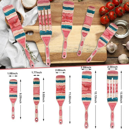 MYRAINBOW A5-3 Spurtle Set, Wooden Utensils for Cooking, Kitchen Utensils Set, Pakkawood Kitchen Cooking Utensils Set, Apartment Essentials Wood Serving Spatula spoon, Home & kitchen Gift - Image 2