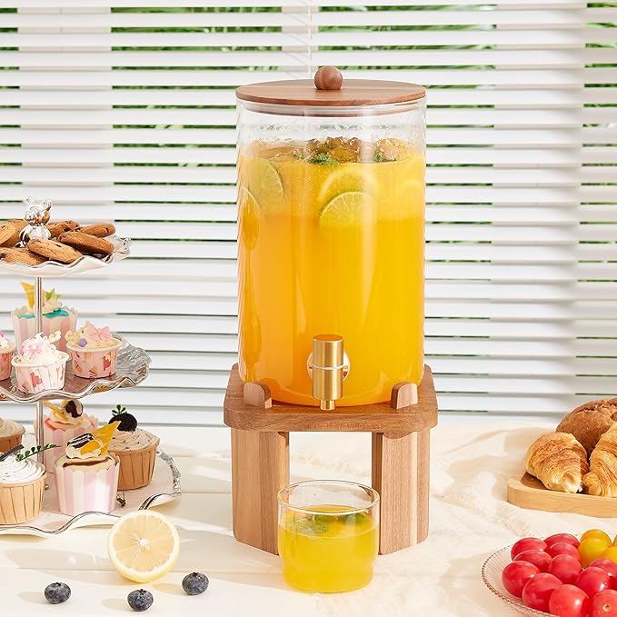 1 Gallon Glass Drink Dispensers: Beverage Dispenser For Parties With Wood Stand, Large Water Drink Dispensers With Stainless Steel Spigot, Ideal for Lemonade,Juice, Tea, and Party Drinks - Image 4