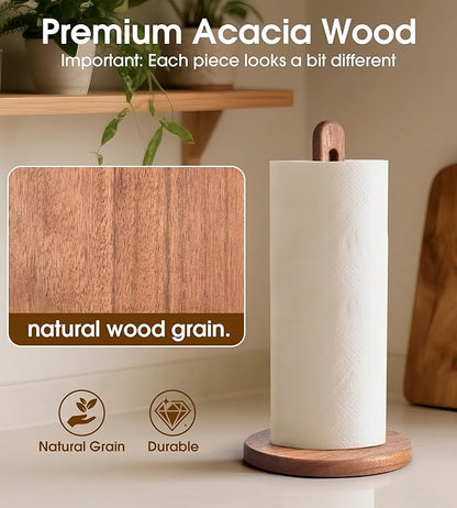 Acacia Wooden Paper Towel Holder Stand for Jumbo Roll - Stylish Kitchen Paper Rack Bathroom Towel Roll Stand Organizer, UA, Solid Wood Simply Standing Countertop Paper Roll Holder, Large - Image 4
