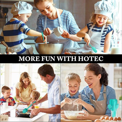 HOTEC 600℉ Heat Resistant BPA-Free Silicone Rubber Spatula Set,Kitchen Cooking Spatulas, Baking, Mixing for Non Stick Cookware, Dishwasher Safe, Set of 5 Aqua Sky - Image 7