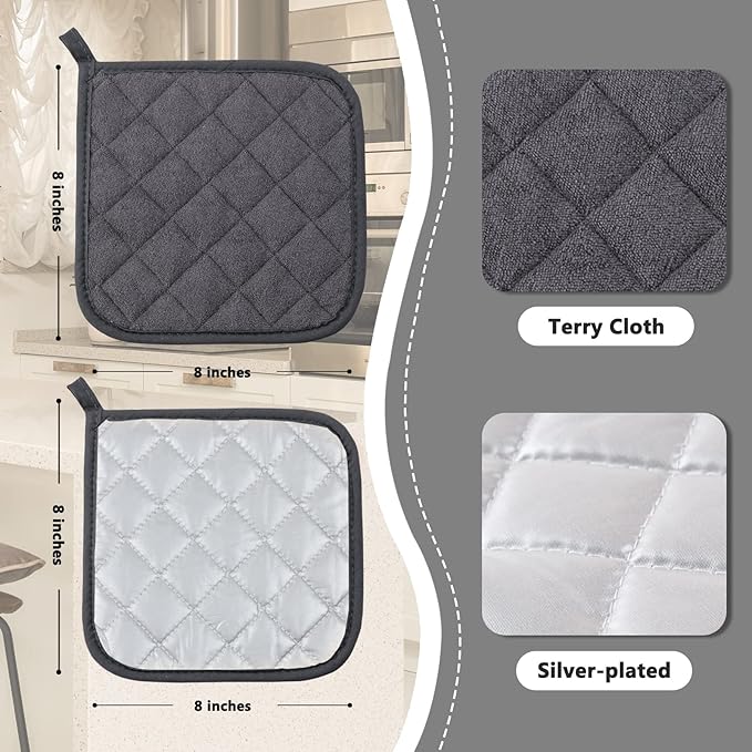 Joyhalo 4 Pack Pot Holders for Kitchen Clearance, Hot Pads for Kitchen, Countertops, Oven Pot Holders Bulk, Potholders Sets for Kitchens Heat Resistant, Grey - Image 2