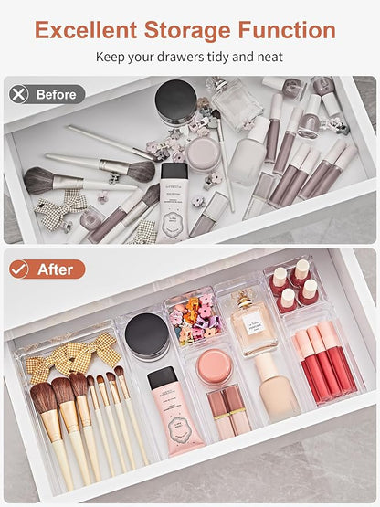 SMARTAKE 37-Piece Drawer Organizer with Non-Slip Silicone Pads, 4-Size Desk Drawer Organizer Trays Storage Tray for Makeup, Jewelries, Utensils in Bedroom Dresser, Office and Kitchen (Clear) - Image 4