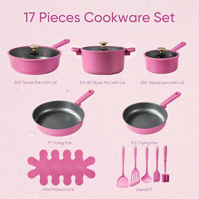 CAROTE Non Stick Pots and Pans Set, Cookware Sets Nonstick, Kitchen Cooking Set with Stay-Cool Handles,with Silicone Tools and Pot Protectors,16 Piece - Image 2