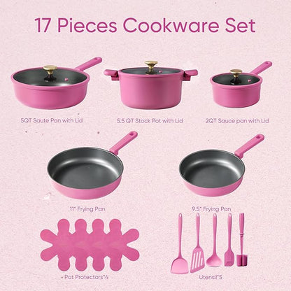 CAROTE Non Stick Pots and Pans Set, Cookware Sets Nonstick, Kitchen Cooking Set with Stay-Cool Handles,with Silicone Tools and Pot Protectors,16 Piece - Image 2