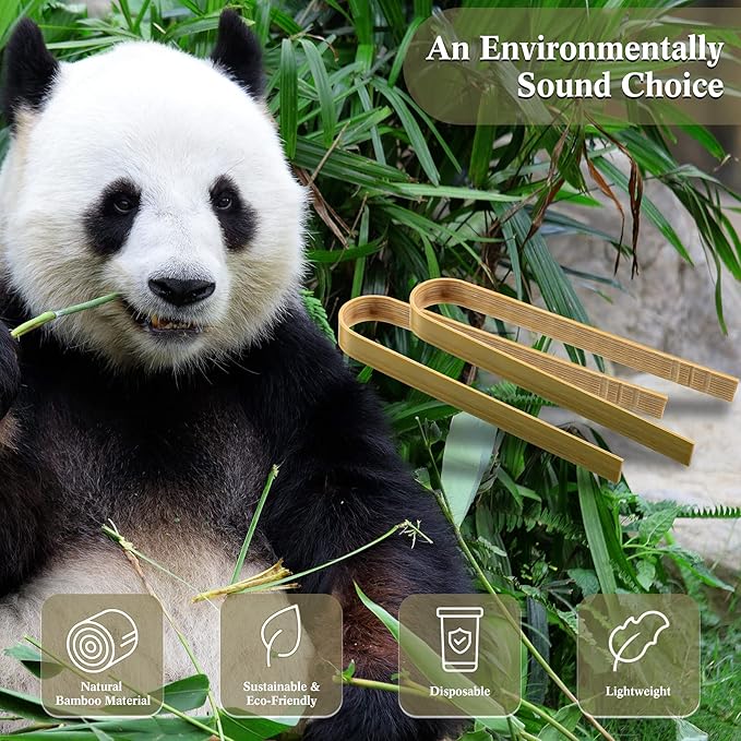 150 Pieces Mini Bamboo Disposable Tongs 4 Inch Bamboo Toast Tong Wooden Cooking Utensils Natural Green for Catering Buffet Home Use Tea Supplies - Image 7