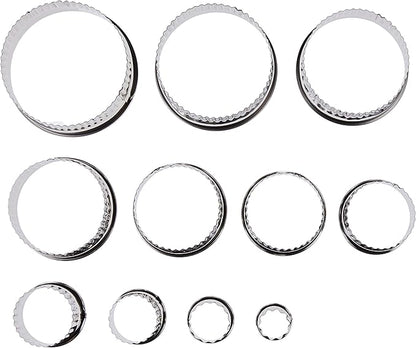 Ateco Fluted Edge Round Cutters in Graduated Sizes, Stainless Steel, 11 Pc Set