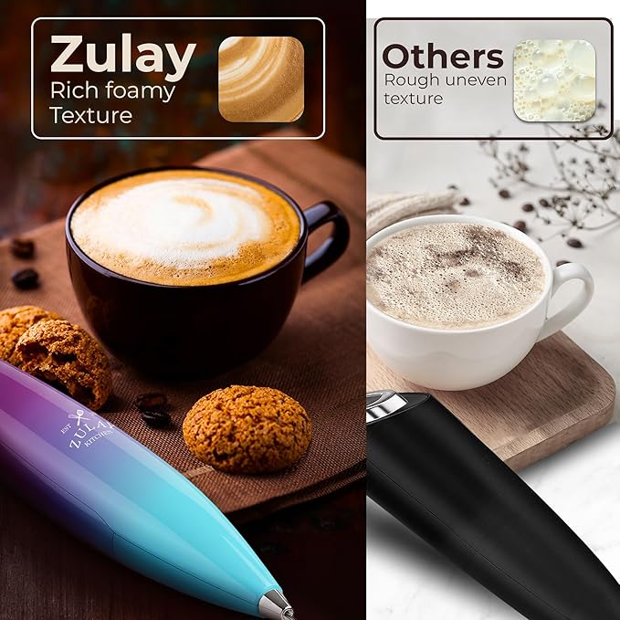 Zulay Kitchen Patented Tornado Triple Whisk Milk Frother with 4 Duracell Batteries – Handheld Foam Maker for Coffee, Lattes, Matcha & Hot Chocolate – Rich, Creamy Froth in Seconds - Borealis - Image 6