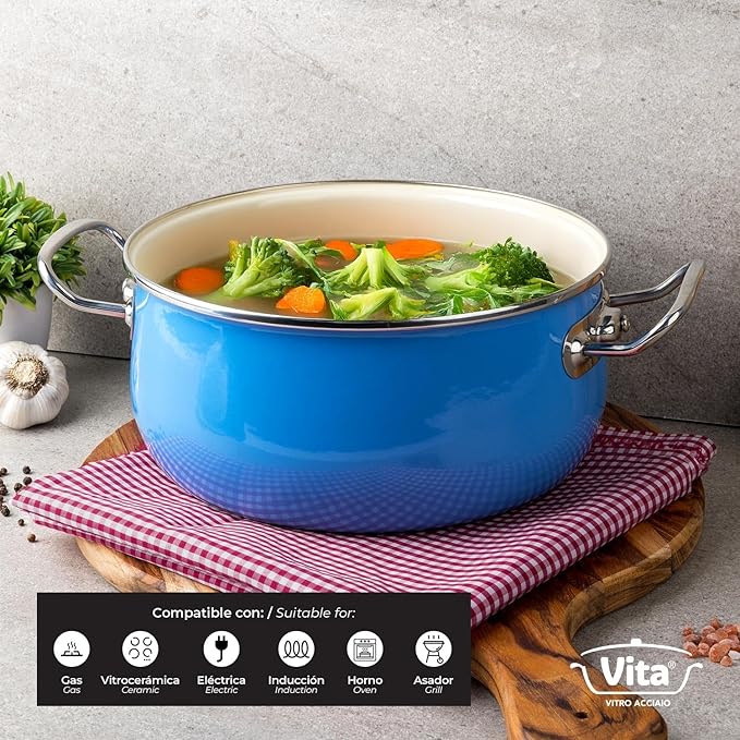 VITA 6-Quart Dutch Oven (Blue) with Lid for All Stove Tops (Enamel on Steel) Dishwasher & Oven Safe up to 500 ℉ - Quick & Even Heat Distribution - Enameled Interior is Non-Reactive & Easy to Clean - Image 6