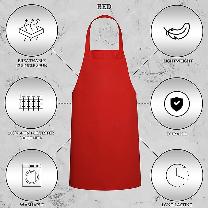 GREEN LIFESTYLE 120 Pack Professional Chef Apron – Grilling Aprons for Men, Waterproof Cooking Apron for BBQ, Work or Restaurant Use, Kitchen Aprons for Women – Red, No Pockets - Image 3
