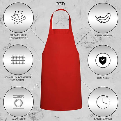 GREEN LIFESTYLE 120 Pack Professional Chef Apron – Grilling Aprons for Men, Waterproof Cooking Apron for BBQ, Work or Restaurant Use, Kitchen Aprons for Women – Red, No Pockets - Image 3