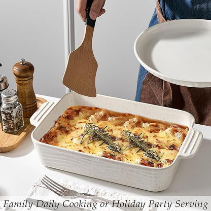 Ceramic Baking Dish Set of 3, Casserole Dishes for Oven, Square Porcelain Bakeware Set with Handles, Lasagna Baking Pan for Cooking, Perfect for Baking and Serving, Housewarming, Halloween, Thanksgiving, Christmas, New Year-Reactive White - Image 3