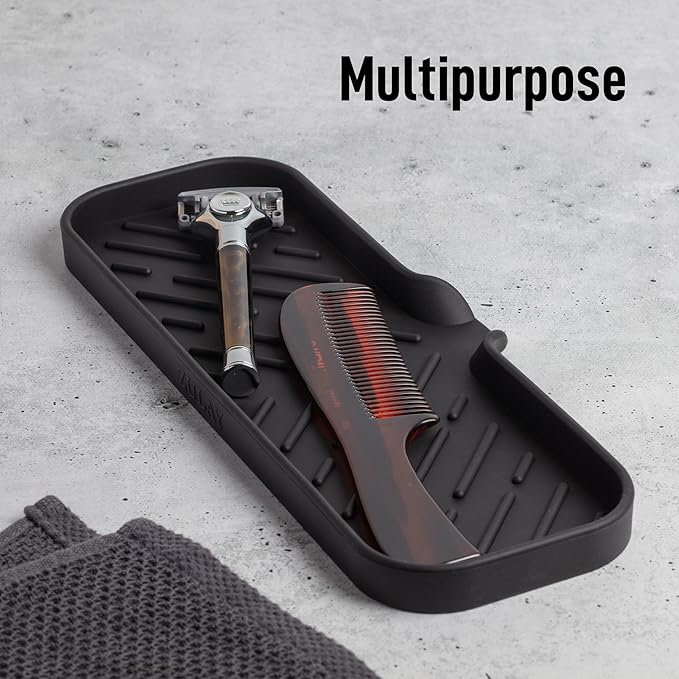 Zulay Kitchen Large Silicone Sponge Holder (12x4) – Flexible Sink Organizer Tray for Kitchen & Bathroom – Multipurpose Soap Dish for Sponges, Makeup, Trinkets & More (Black) - Image 5