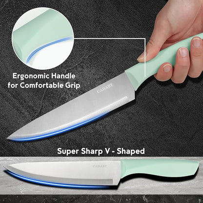 19 PCS Kitchen Cooking Utensils Set, 11 Pieces Silicone Cooking Utensils Set 6 Pieces Sharp Stainless Steel Green Knife Set with 1 Piece Cutting Board, Ideal for Apartment