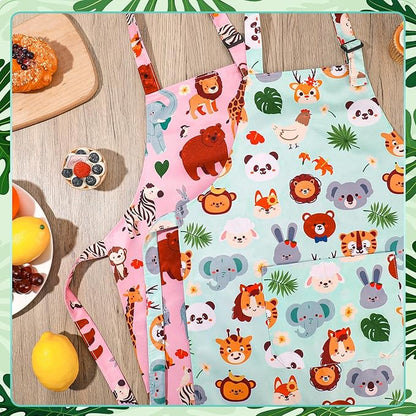 2 Pack Kids Apron, Cute Cooking Aprons, Waterproof Art Apron with Pockets, Toddler Painting Artist Apron Adjustable