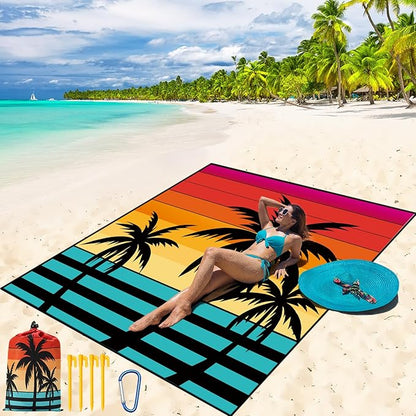 WIWIGO Beach Blanket Waterproof Sandproof Beach Mat 79" X 83"/10'x9'for 2-8 Adults Quick Drying Outdoor Picnic Mat Beach Accessories for Travel, Camping, Hiking by WIWIGO