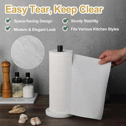 Koville African Genuine Marble Paper Towel Holder Countertop, Metal Rod 6" Marble Base Paper Towel Holder Stand for Kitchen Organization and Storage, Fit for Standard Size Rolls - Image 3