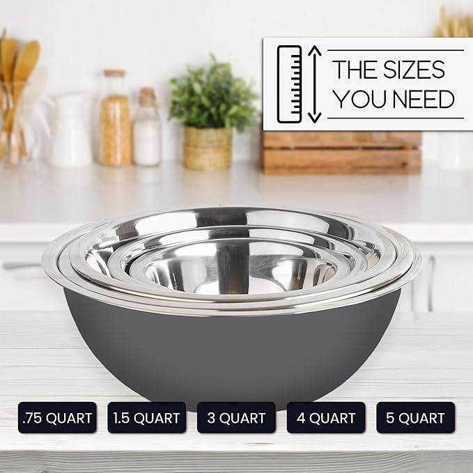 WHYSKO Meal Prep Stainless Steel Mixing Bowls Set, Home, Refrigerator, and Kitchen Food Storage Organizers | Ecofriendly, Reusable, Heavy Duty (Gray) - Image 7