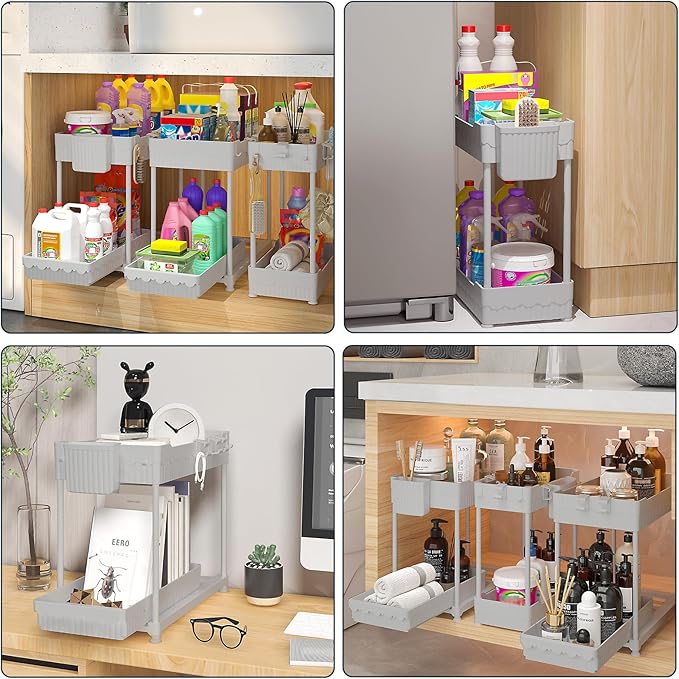 Sevenblue 3 Pack Under Sink Organizers, 2-Tier Multi-Use Kitchen and Bathroom Organizers and Storage with Sliding Drawers, Bathroom Cabinet Organizer (Gray, 12.8 Inch) - Image 6