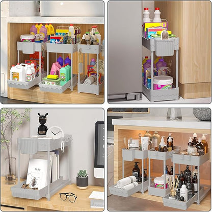 Sevenblue 3 Pack Under Sink Organizers, 2-Tier Multi-Use Kitchen and Bathroom Organizers and Storage with Sliding Drawers, Bathroom Cabinet Organizer (Gray, 12.8 Inch) - Image 6