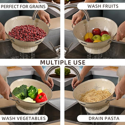 Metal Colander 2 Pack, Strainer Bowel with Handles 2Qt & 6Qt Powder Coated Solid Ring Base Heavey Duty Kitchen Drainer Basket for Pasta Veggies and Fruits,New Home Apartment Essentials (Almond Cream) - Image 6