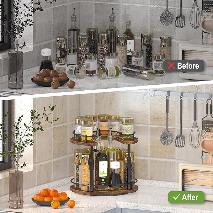Across-Star Lazy-Susan-Spice-Rack -Organizer For Cabinet With Adjustable Height, 12 inch Rotating Seasoning Holder Spice Organization For Pantry, 2-Tier Kitchen Counter Shelf Countertop Organizer - Image 7