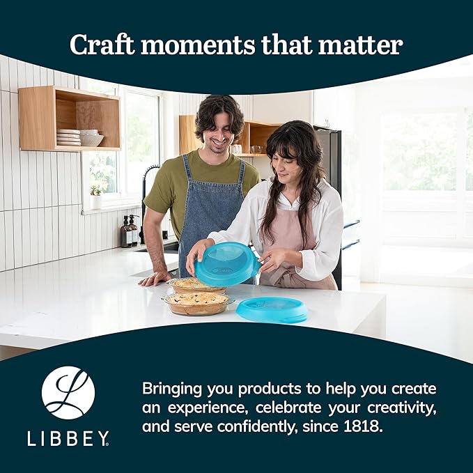 Libbey Baker’s Premium 2 Piece Glass Pie Plate, Stackable, Space Saving Casserole Dish Set with Lids, Glass Baking Dish Set for Fruit Pies, Quiches - Image 6