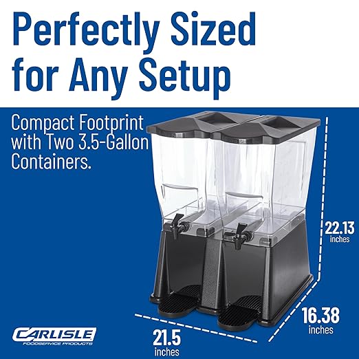 Carlisle FoodService Products Trimline Double Base Rectangular Beverage Dispensers with Spigot for Catering, Buffets, Restaurants, Polycarbonate (Pc), 2 x 3.5 Gallons, Black - Image 3