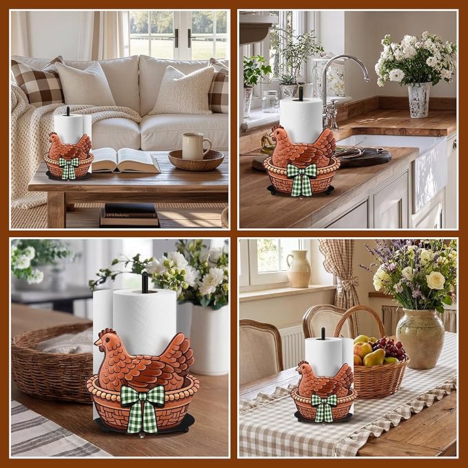 Hen Paper Towel Holder Black Metal Paper Towel Holder Large Decorative Tissue Stand Kitchen Decor Accessories for Home Party Bathroom Countertop Dining Table