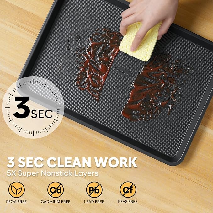 Half Sheet Pan 17.3” x 13.1”, Cookie Sheets for Baking 0.8mm Thick Non Stick Baking Sheets for Oven Heavy Duty Baking Trays - Image 5