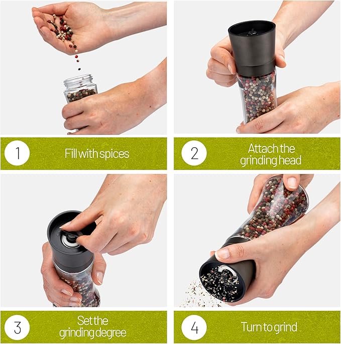 ZOLMER® Premium Gunmetal Salt and Pepper Grinder Set | Large Manual Ceramic Grinder - Big Black Pepper Mill, Salt Grinder, and Chili Mill [No Spices Included]